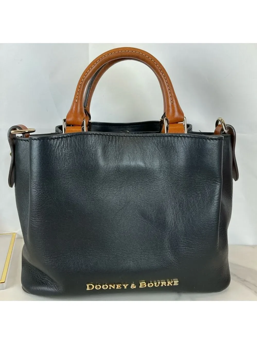 Dooney & Bourke Black Tan City Small Barlow Satchel Bag Hand Crossbody Mini Purs